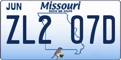MO license plate ZL2O7D