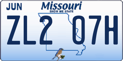 MO license plate ZL2O7H