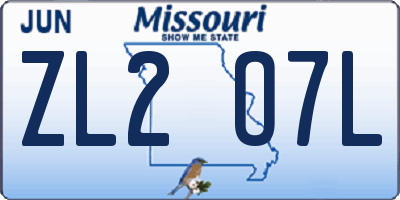 MO license plate ZL2O7L