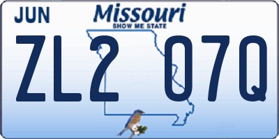 MO license plate ZL2O7Q