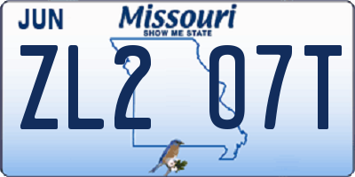 MO license plate ZL2O7T