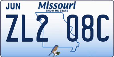 MO license plate ZL2O8C