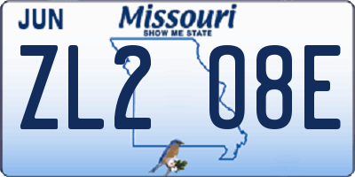 MO license plate ZL2O8E