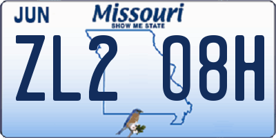MO license plate ZL2O8H