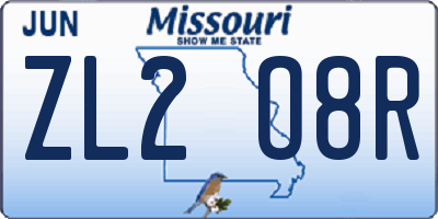 MO license plate ZL2O8R