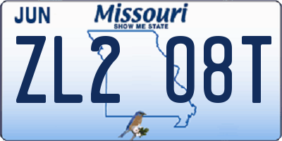 MO license plate ZL2O8T