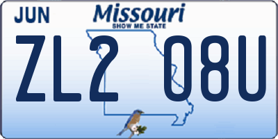 MO license plate ZL2O8U
