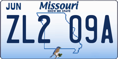 MO license plate ZL2O9A