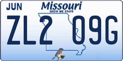 MO license plate ZL2O9G