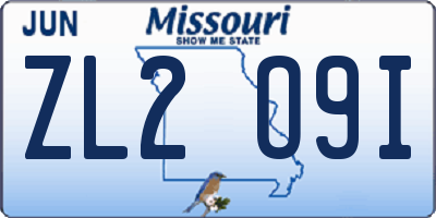 MO license plate ZL2O9I