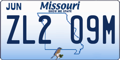 MO license plate ZL2O9M