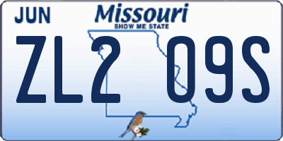 MO license plate ZL2O9S