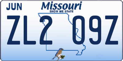 MO license plate ZL2O9Z