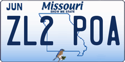 MO license plate ZL2P0A