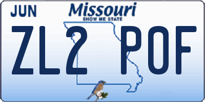 MO license plate ZL2P0F