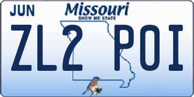 MO license plate ZL2P0I