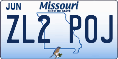MO license plate ZL2P0J