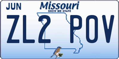 MO license plate ZL2P0V