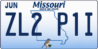 MO license plate ZL2P1I