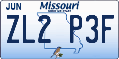 MO license plate ZL2P3F