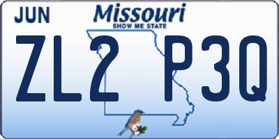 MO license plate ZL2P3Q