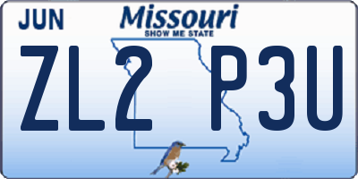 MO license plate ZL2P3U