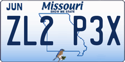 MO license plate ZL2P3X