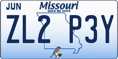 MO license plate ZL2P3Y