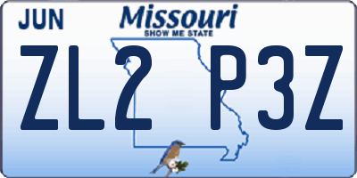 MO license plate ZL2P3Z