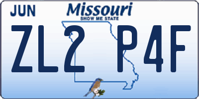 MO license plate ZL2P4F