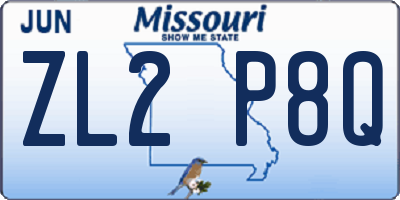 MO license plate ZL2P8Q