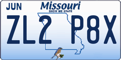 MO license plate ZL2P8X