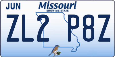 MO license plate ZL2P8Z