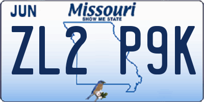 MO license plate ZL2P9K