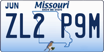 MO license plate ZL2P9M