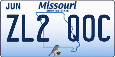 MO license plate ZL2Q0C