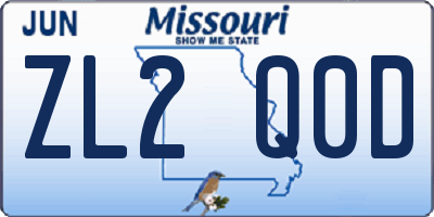 MO license plate ZL2Q0D