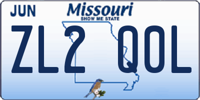 MO license plate ZL2Q0L