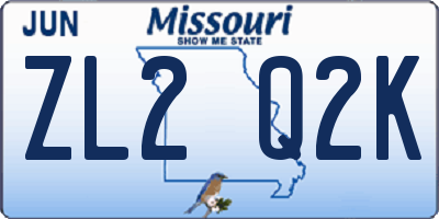 MO license plate ZL2Q2K