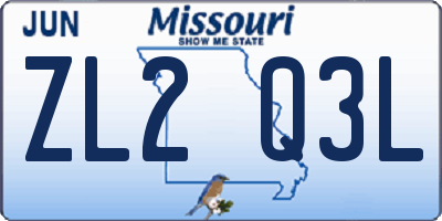 MO license plate ZL2Q3L