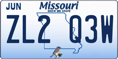 MO license plate ZL2Q3W