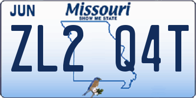 MO license plate ZL2Q4T