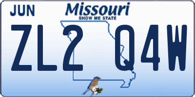 MO license plate ZL2Q4W