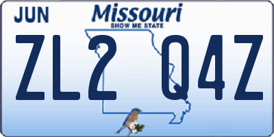 MO license plate ZL2Q4Z