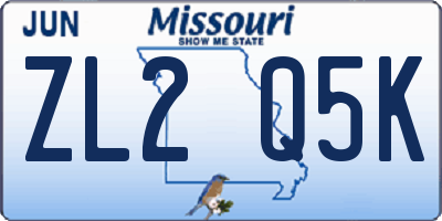 MO license plate ZL2Q5K