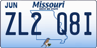 MO license plate ZL2Q8I