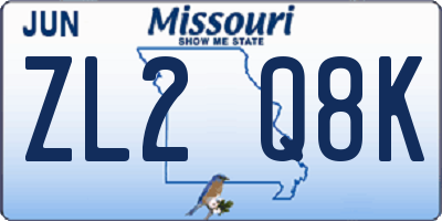MO license plate ZL2Q8K