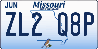 MO license plate ZL2Q8P