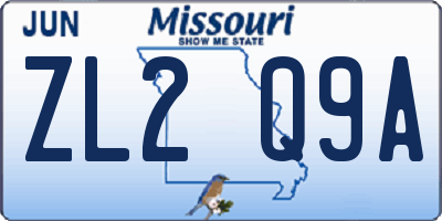 MO license plate ZL2Q9A