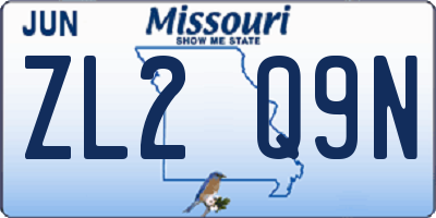 MO license plate ZL2Q9N
